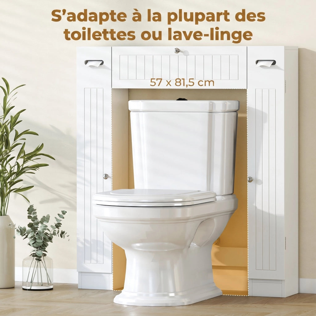 Mobile WC con 2 ante, cassetto, porta rotoli e ripiani regolabili ¨C zephmum ¨C bianco