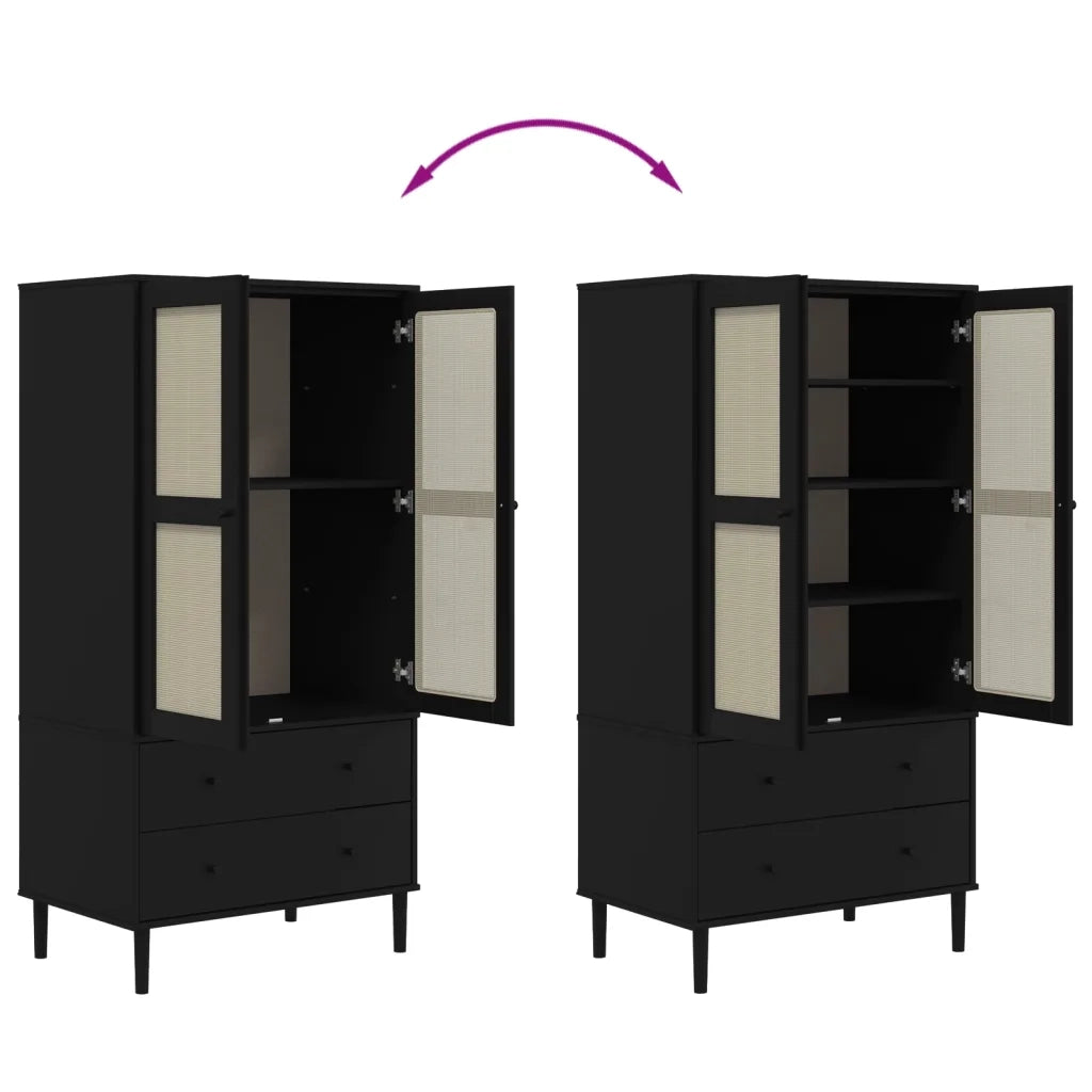 Armadio SENJA Aspetto Rattan Nero 90x55x175 cm Massello Pino 358036