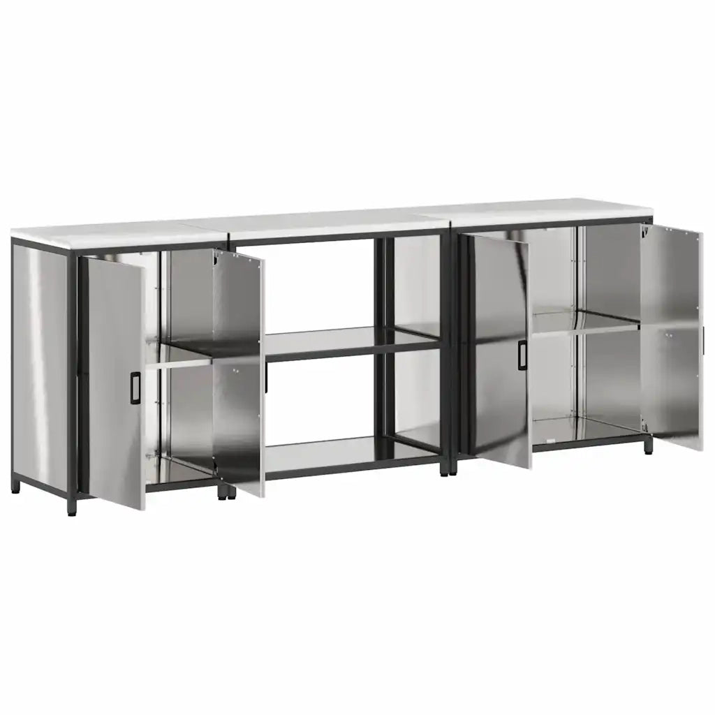vidaXL Set di Stoccaggio per Cucina 3 pcs Argento 240 x 50 x 92 cm