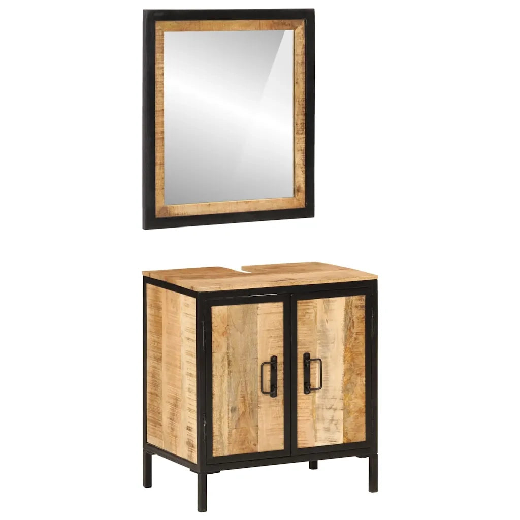 Set Mobili da Bagno 2pz in Ferro e Legno Massello di Mango 3217114