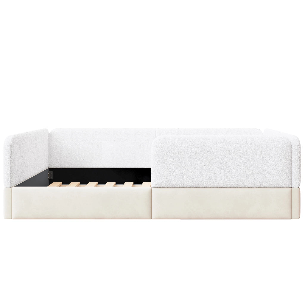 LETTO imbottito 90x200 cm bianco in MDF, PU e velluto