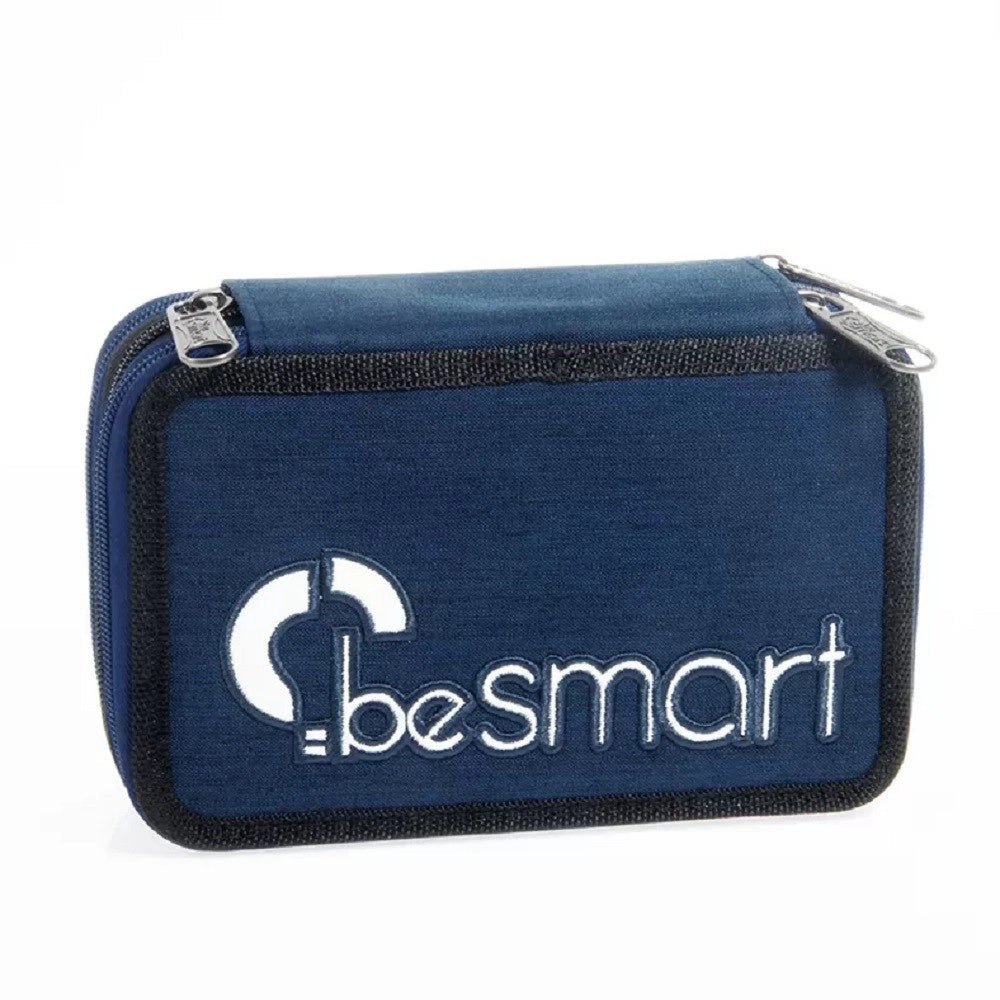 Trade Shop - Astuccio Portapastelli Triplo York Blu Navy Be Smart Portapenne Accessori Scuola -