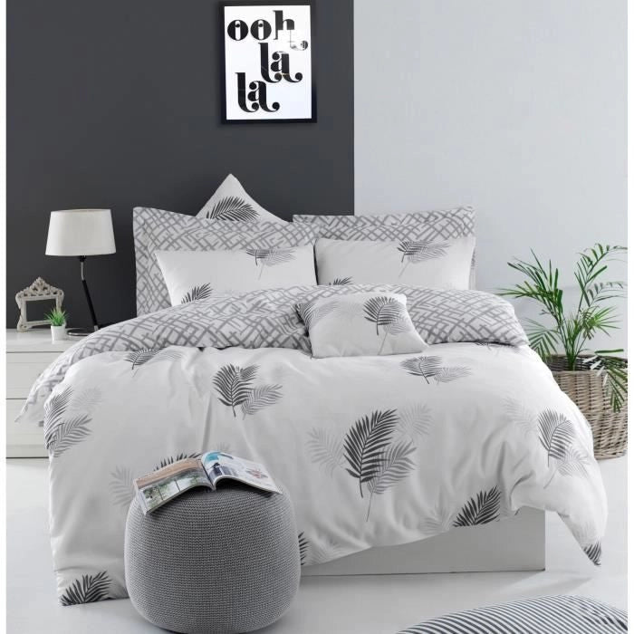Completo letto - 1 copripiumino 220 x 240 cm + 2 federe 60 x 60 cm - 65% cotone, 35% poliestere - Grigio