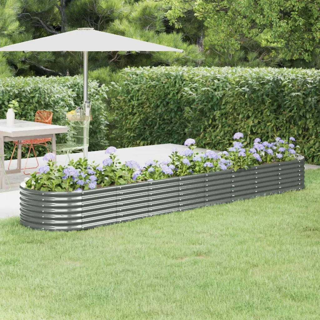 Fioriere | Cassetta per fiori | Letto Giardino Acciaio Zincato 368x80x36 cm Grigio