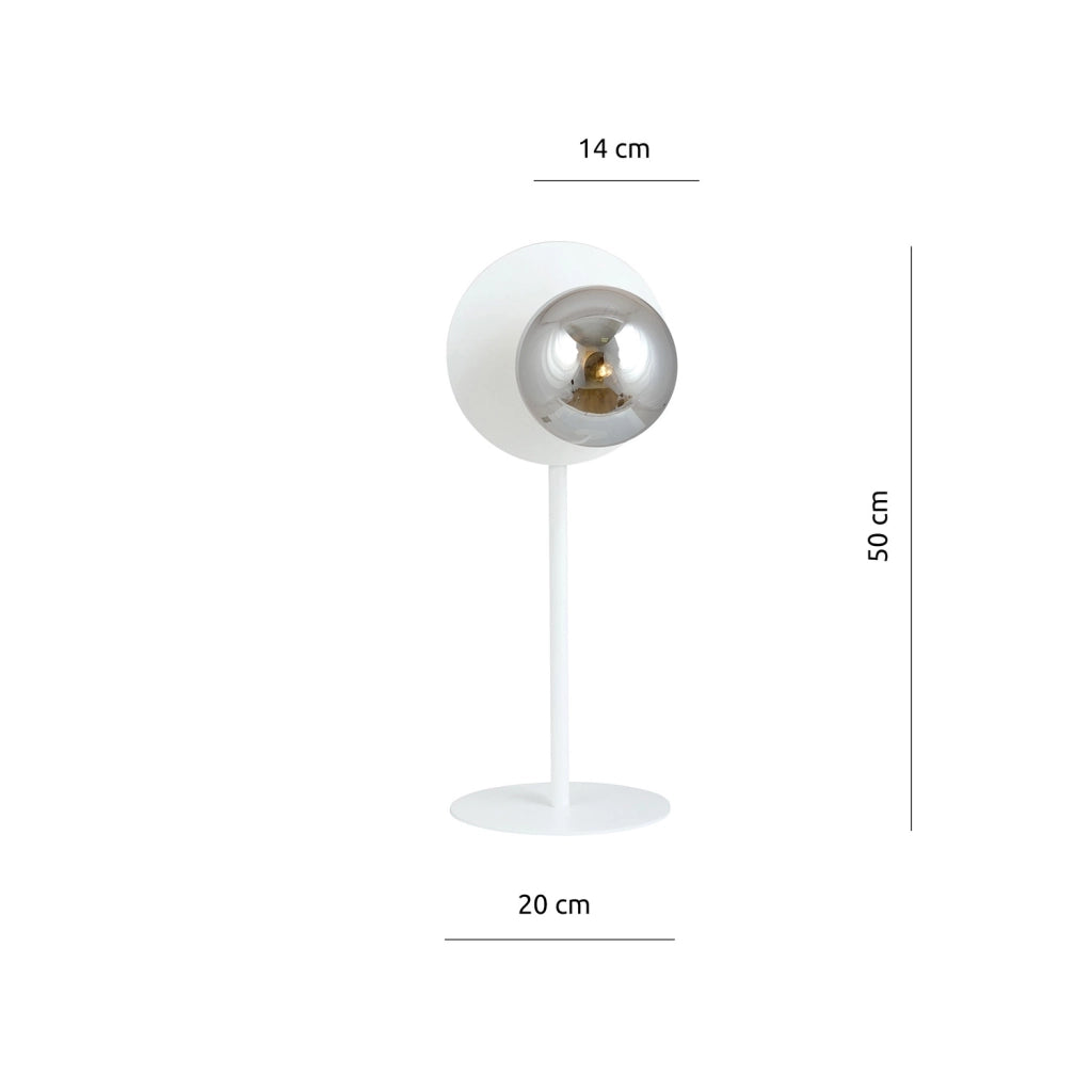 Lampada Da Tavolo Contemporanea Ippolita 1 Luce In Acciaio Bianco E Vetro Fumè