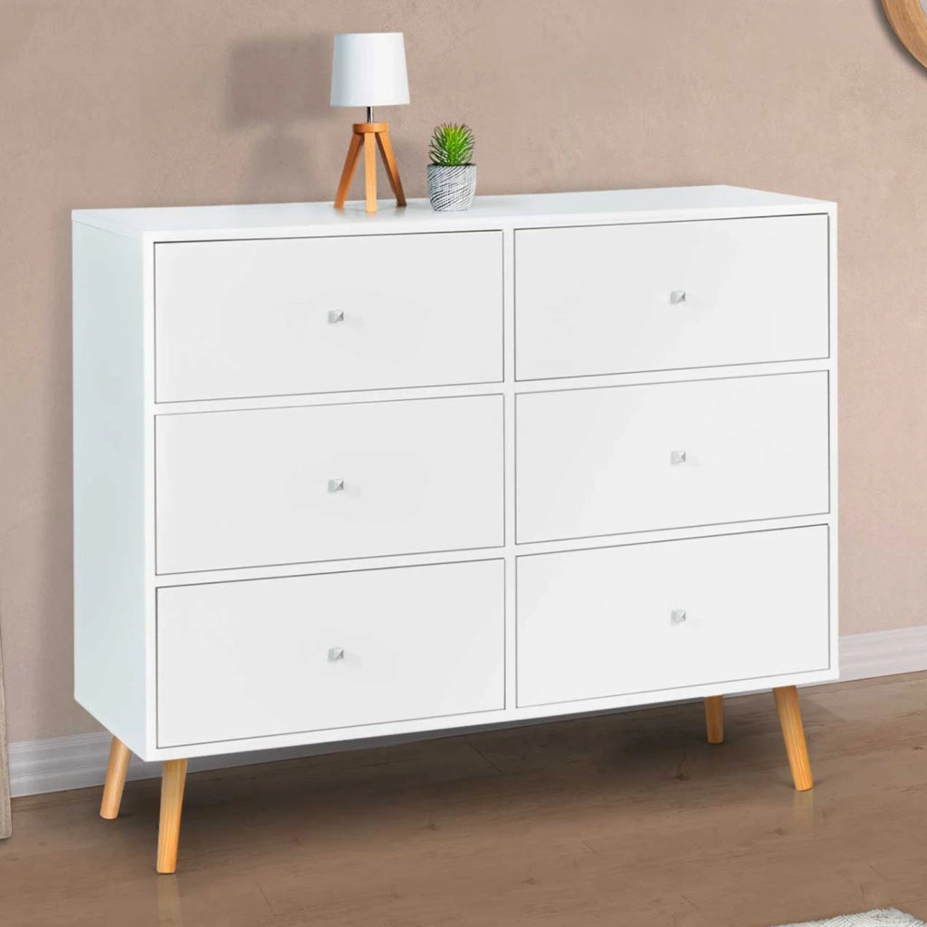 IDMarket - EMMIE 110 cm Cassettone scandinavo bianco a 6 cassetti
