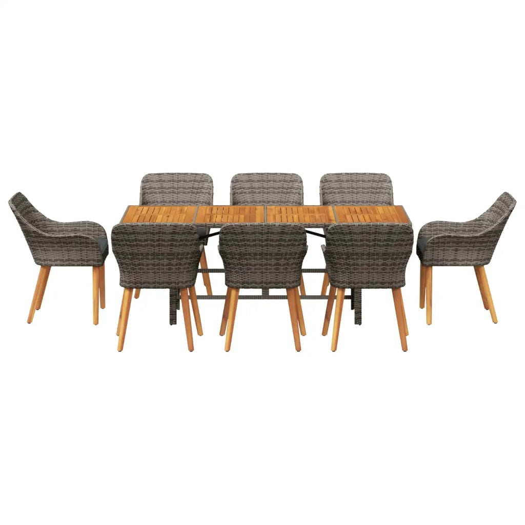 Set da Pranzo per Giardino con cuscino 9 pcs Grigio polyrattan