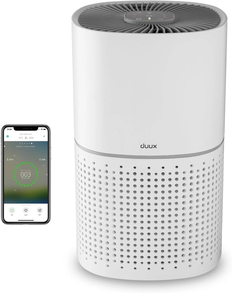 Bright Purificatore d'aria con prefiltro tripla protezione, H13 e filtro a carbone attivo, HEPA, per ambienti fino a 27 m², ideale per polvere, fumo e odori di animali (bianco)