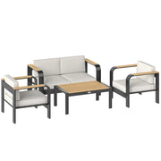 Set da giardino in alluminio a 4 posti; impermeabile; divano a 2 posti; 2 poltrone e tavolino laterale