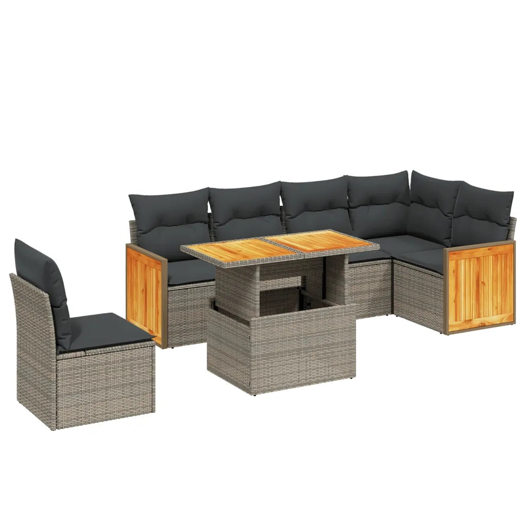 Set Divani da Giardino 7 pz con Cuscini Grigio in Polyrattan 3273986