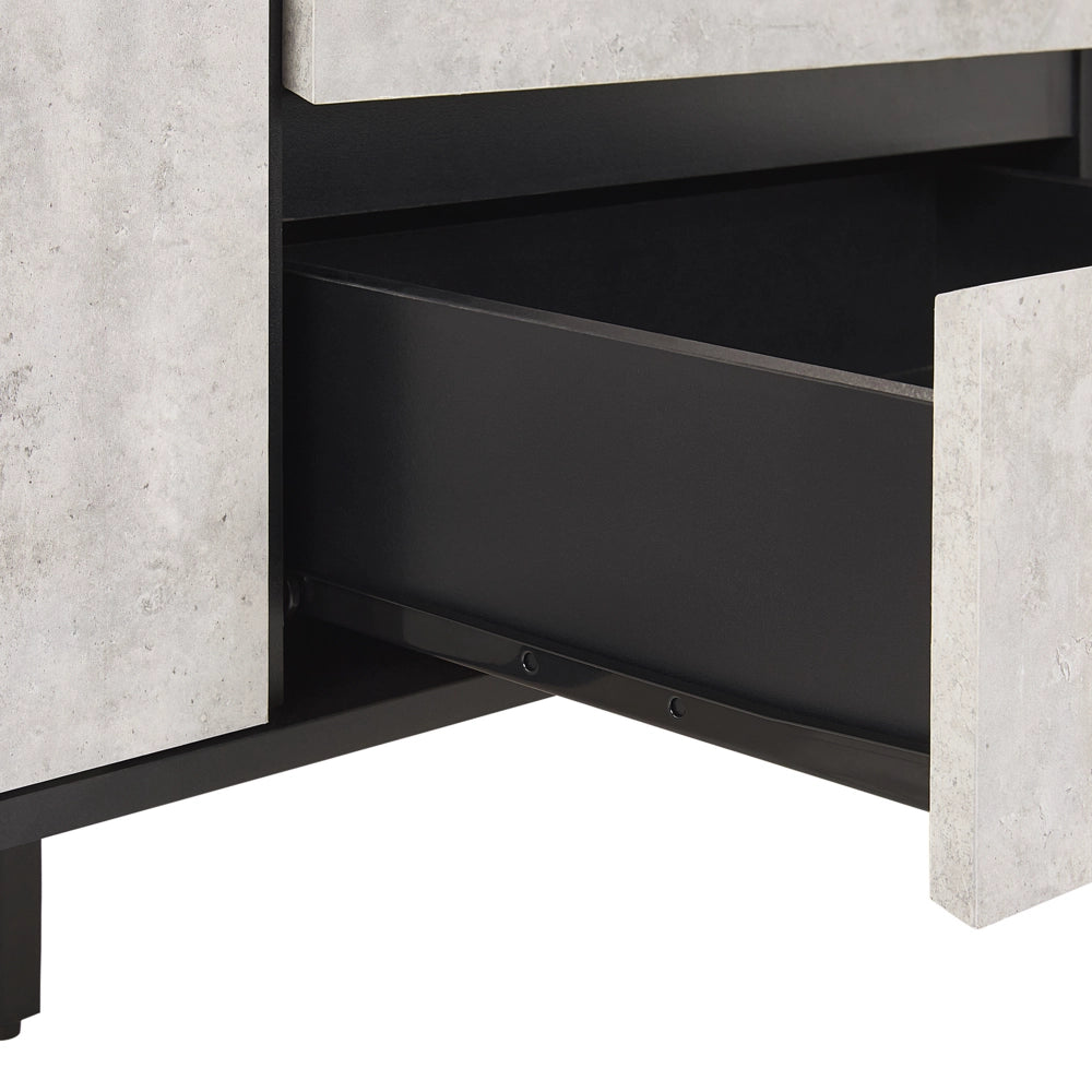 Madia credenza Effetto Cemento con Gambe in Metallo Nero 2 Armadi 3 Cassetti Design Industriale
