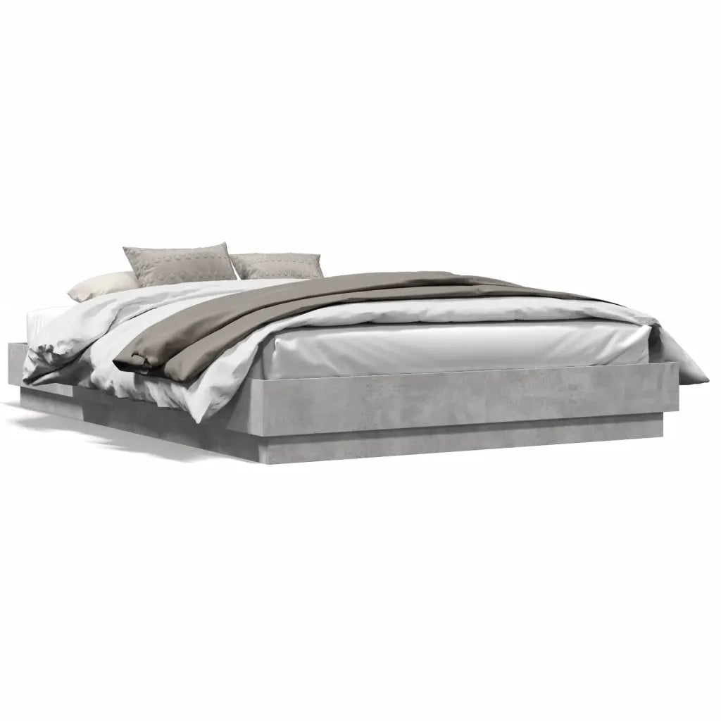Letto matrimoniale | Letto per adulti | Giroletto con Luci LED Grigio Cemento 160x200 cm