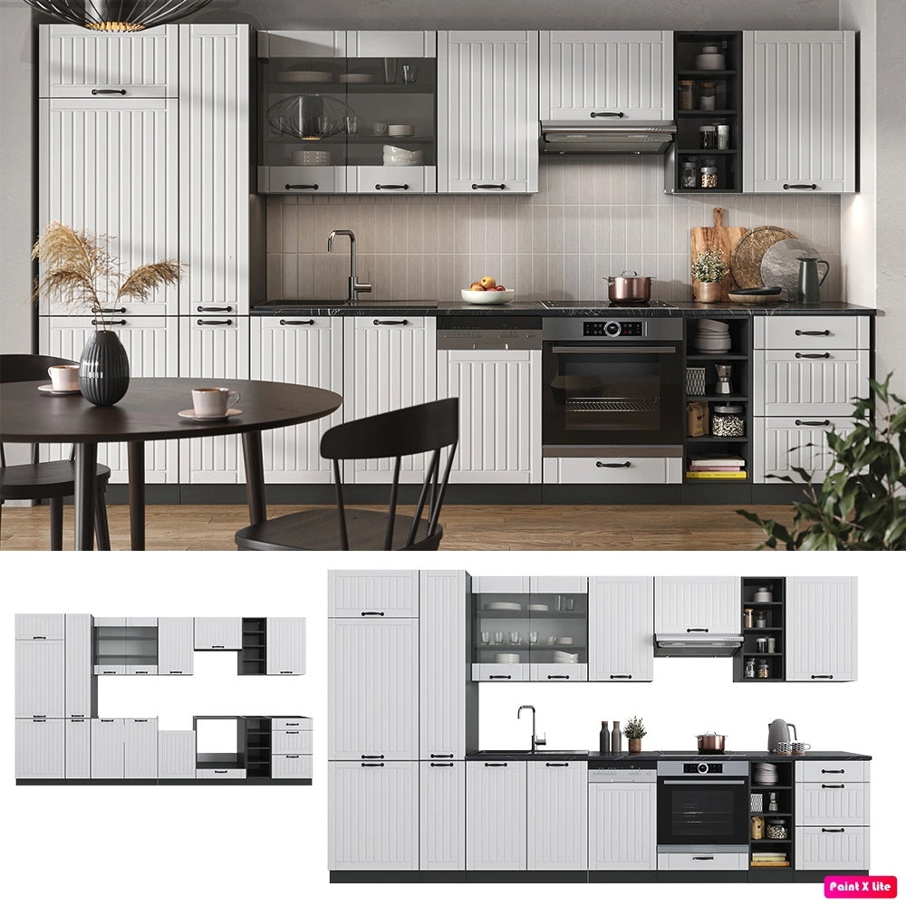 Cucina componibile Fame-Line Bianco rustico/Antracite 355 cm, PL Antracite Vicco