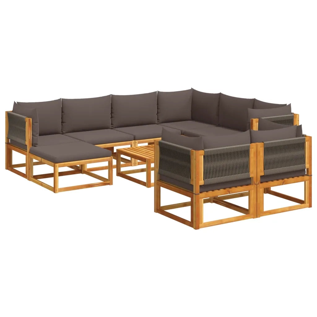 Set Divani da Giardino 10pz con Cuscini Legno Massello Acacia