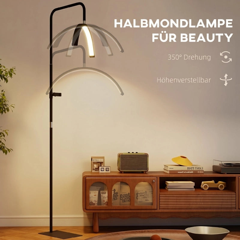 Lampada LED a mezzaluna per ciglia con supporto per telefono, anello luminoso per il trucco ruotabile a 350¡ã, luce calda con altezza regolabile.