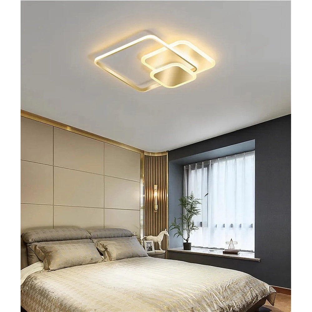 Trade Shop - Plafoniera Luce Naturale Led Quadrata 50w Lampadario A Soffitto Oro Moderno 50071 -