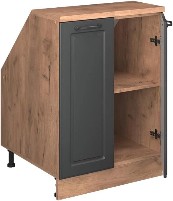 Mobile sottotetto Rion, Antracite casa di campagna, 60 x 81.6 cm con 2 porte, carcassa 60 cm profondità, adatto per il salvaspazio sotto tetti spioventi