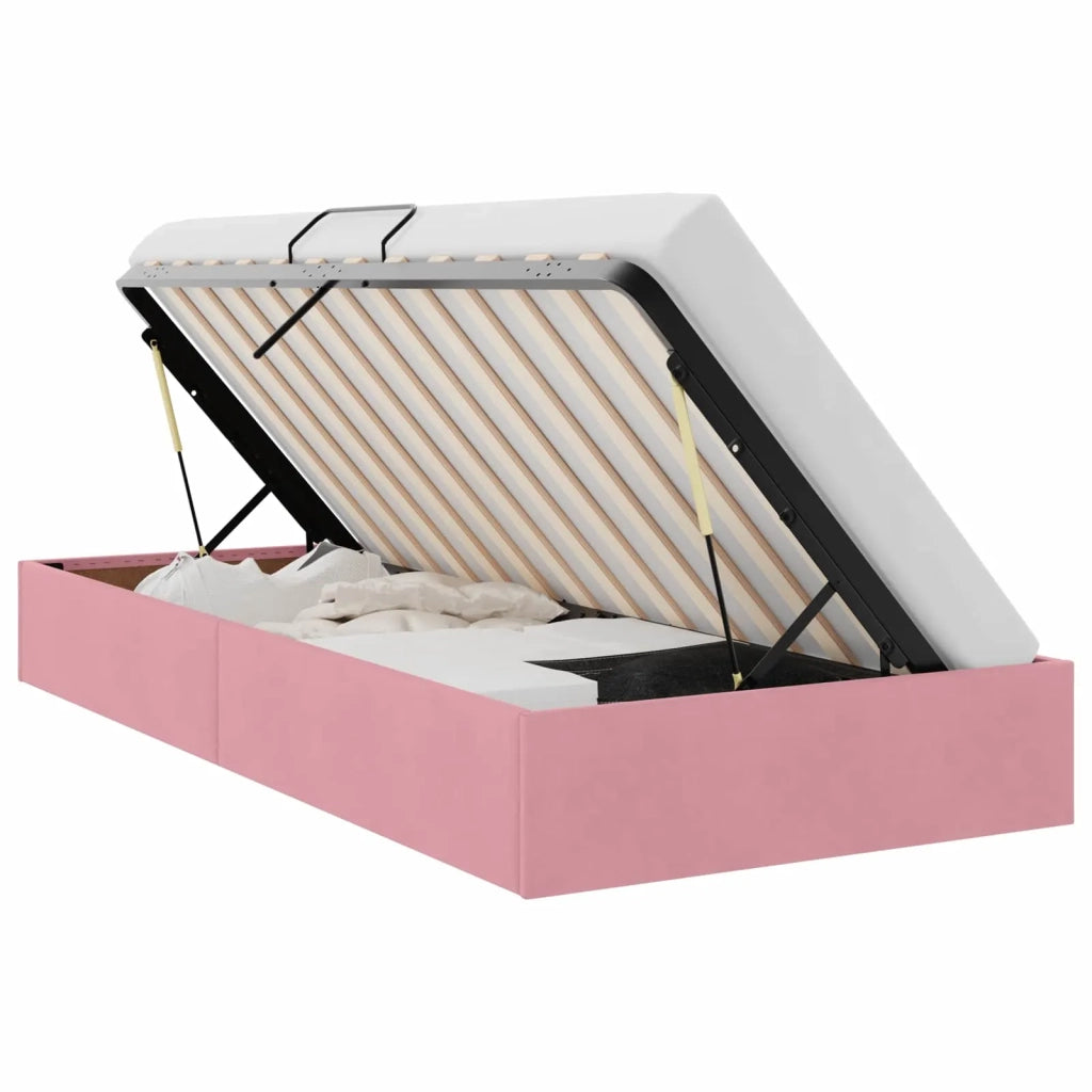 Letto ottomano con archiviazione Rosa 90 x 190 cm Velluto 3442855