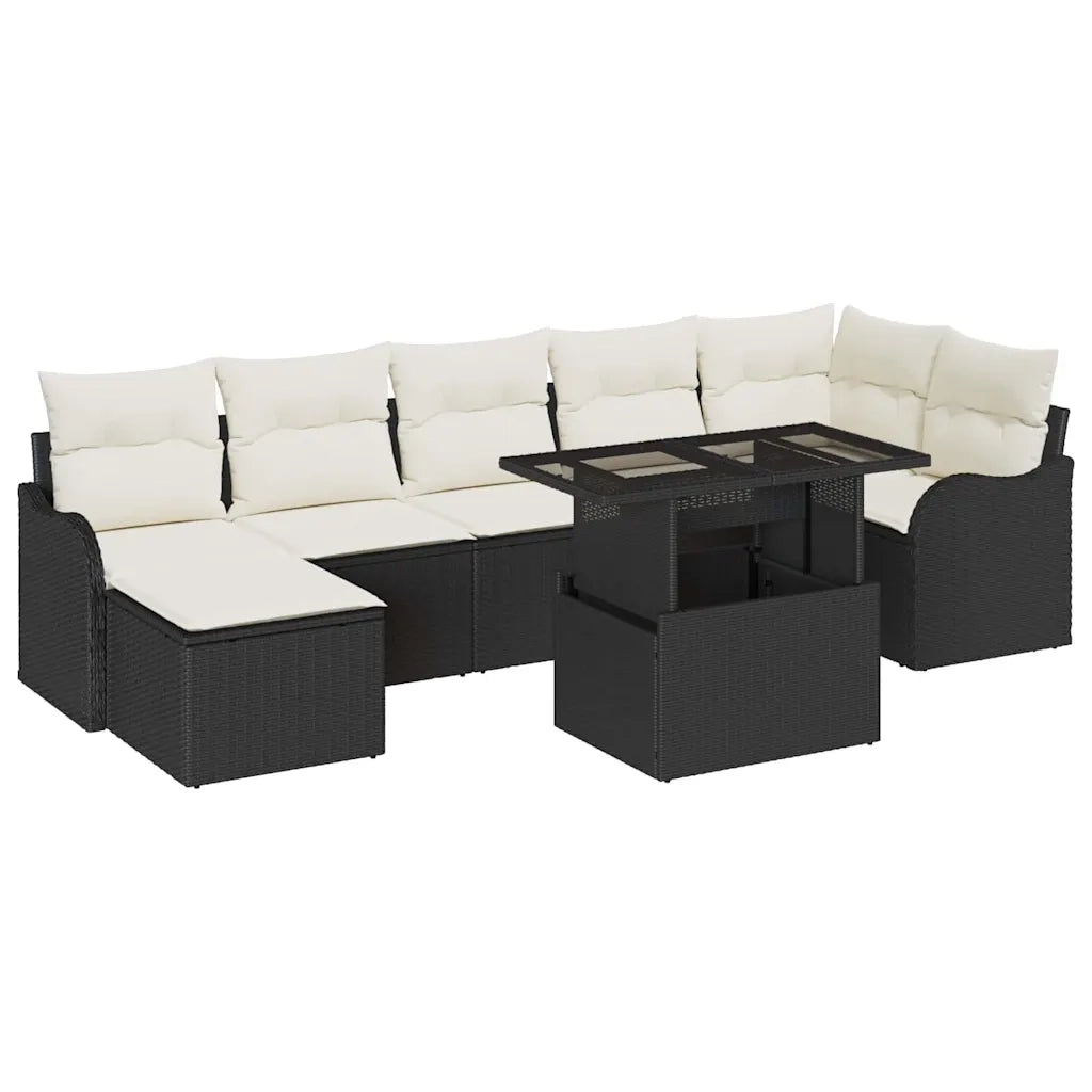 Set Divano da Giardino con cuscino 8 pcs Nero Poly Rattan 3357240