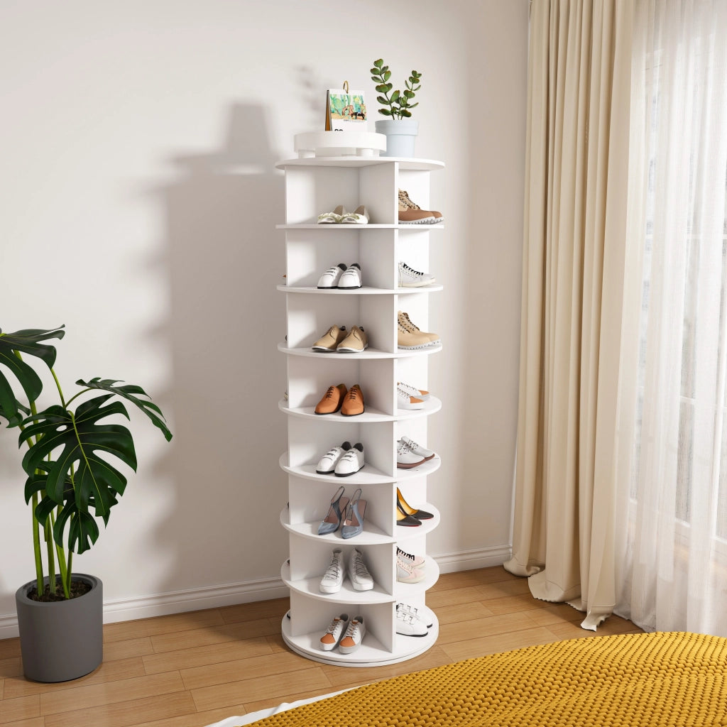 Scarpiera girevole con 8 ripiani per ingresso in PVC 60×60×184 cm bianco