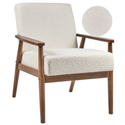 Poltrona Poliestere Boucle Bianco Sporco Rivestimento Retro Design Struttura in legno scuro Braccioli Soggiorno