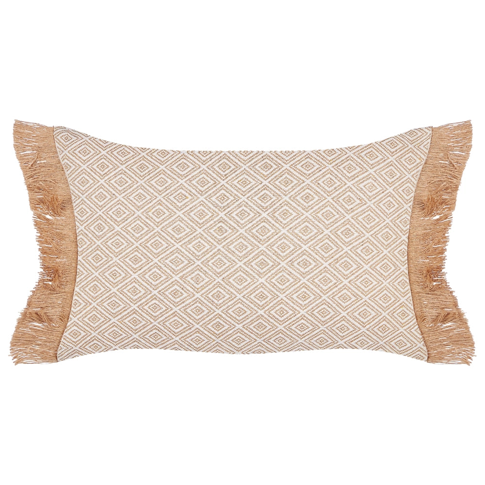 Set di 2 cuscini in poliestere beige con motivo geometrico 30 x 50 cm stile tradizionale salotto sala da pranzo