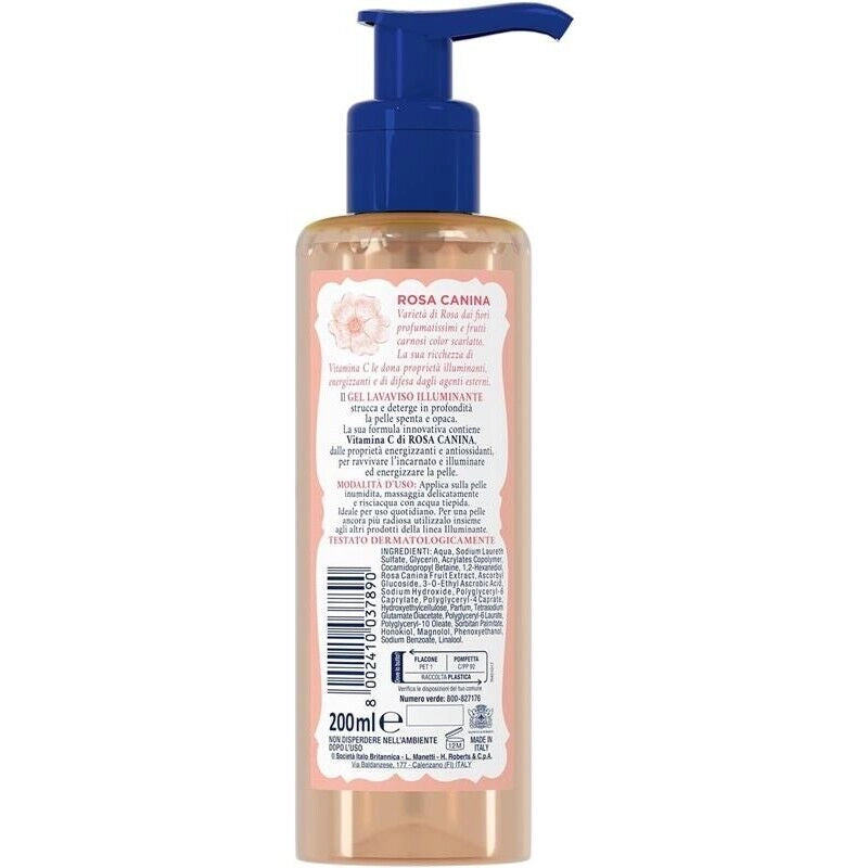 ACQUA ALLE ROSE GEL DETERGENTE VISO ILLUMINANTE CON VITAMINA C DI ROSA CANINA PER PELLI SPENTE E OPACHE 200 ML