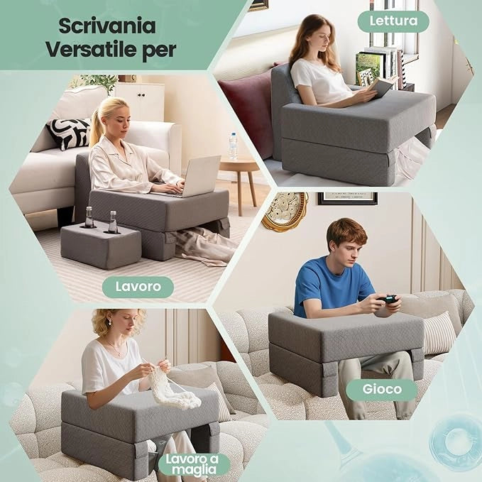 Set di 3 Cuscini da Lettura, Cuscino per Leggere con Tasca Laterale Portabicchieri e Cuscino a Cuneo per Schiena con Appoggio, per Rissarsi Leggere e Giocare, Grigio