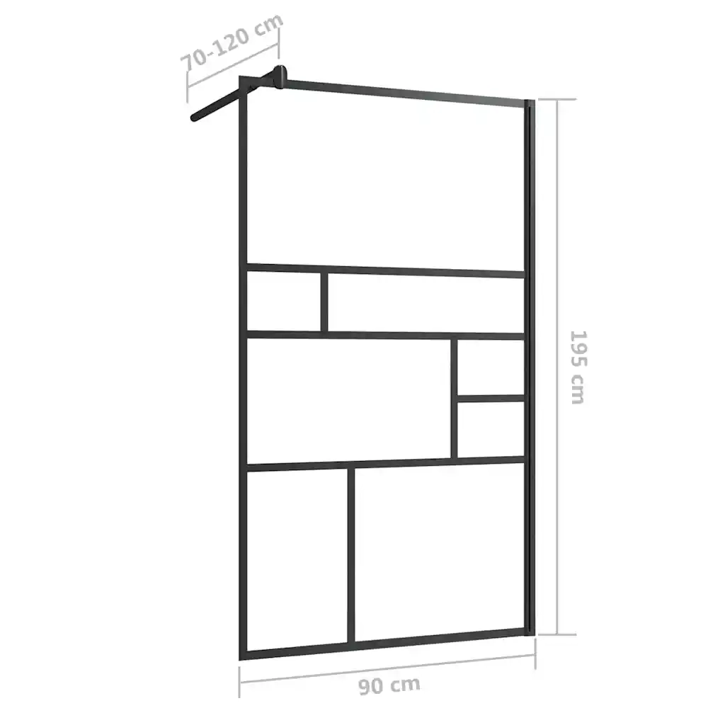 Parete per Doccia Walk-in Vetro Trasparente ESG 90x195 cm Nera CFW8800294