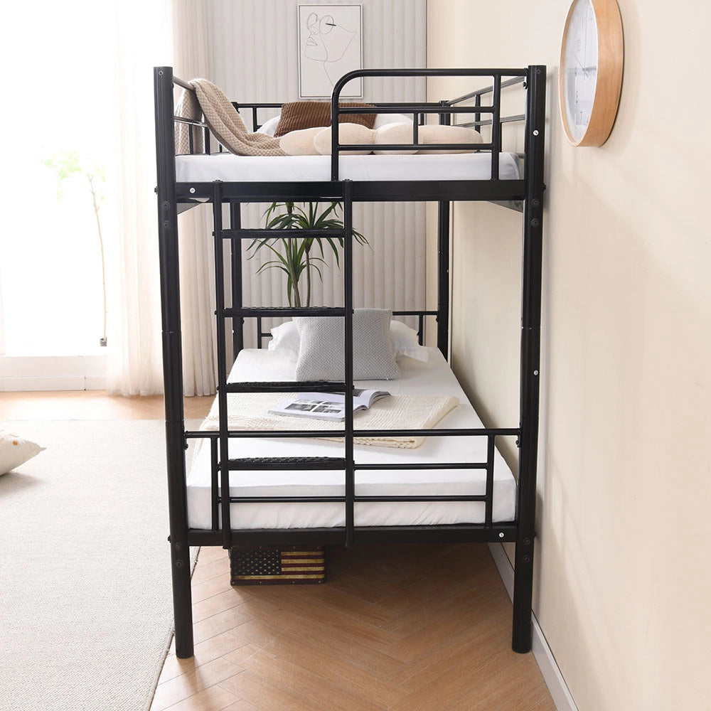 Letto a castello convertibile - Xylo - 90x200cm nero, scala antiscivolo