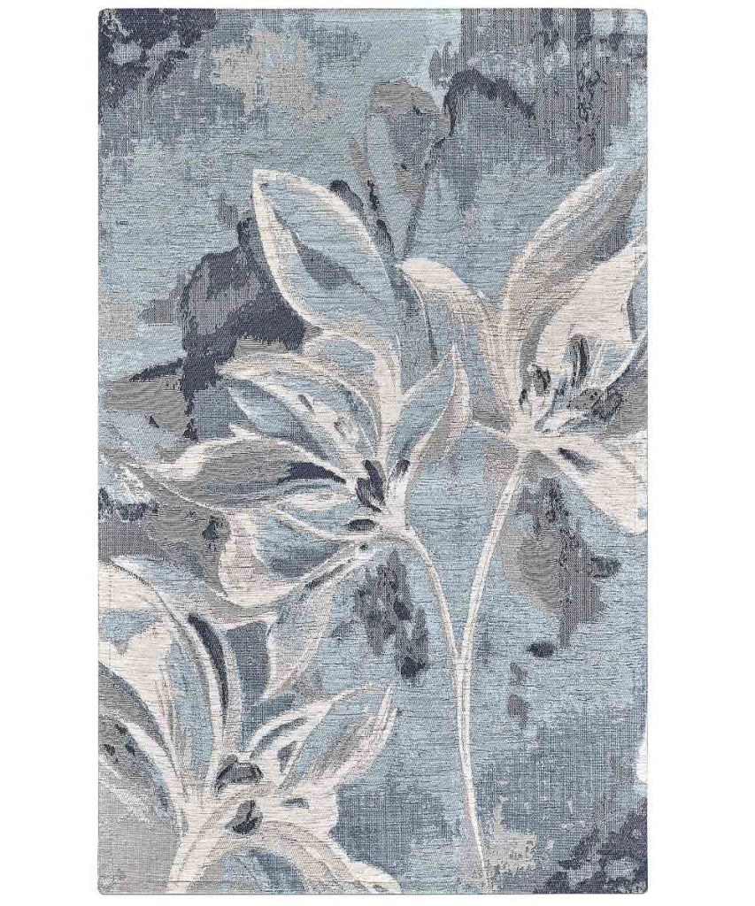 Tappeto Arredo VANILLA AZZURRO salotto soggiorno camera, disegno fiori vaniglia motivo floreale, multiuso lavabile antiscivolo cm.175x240