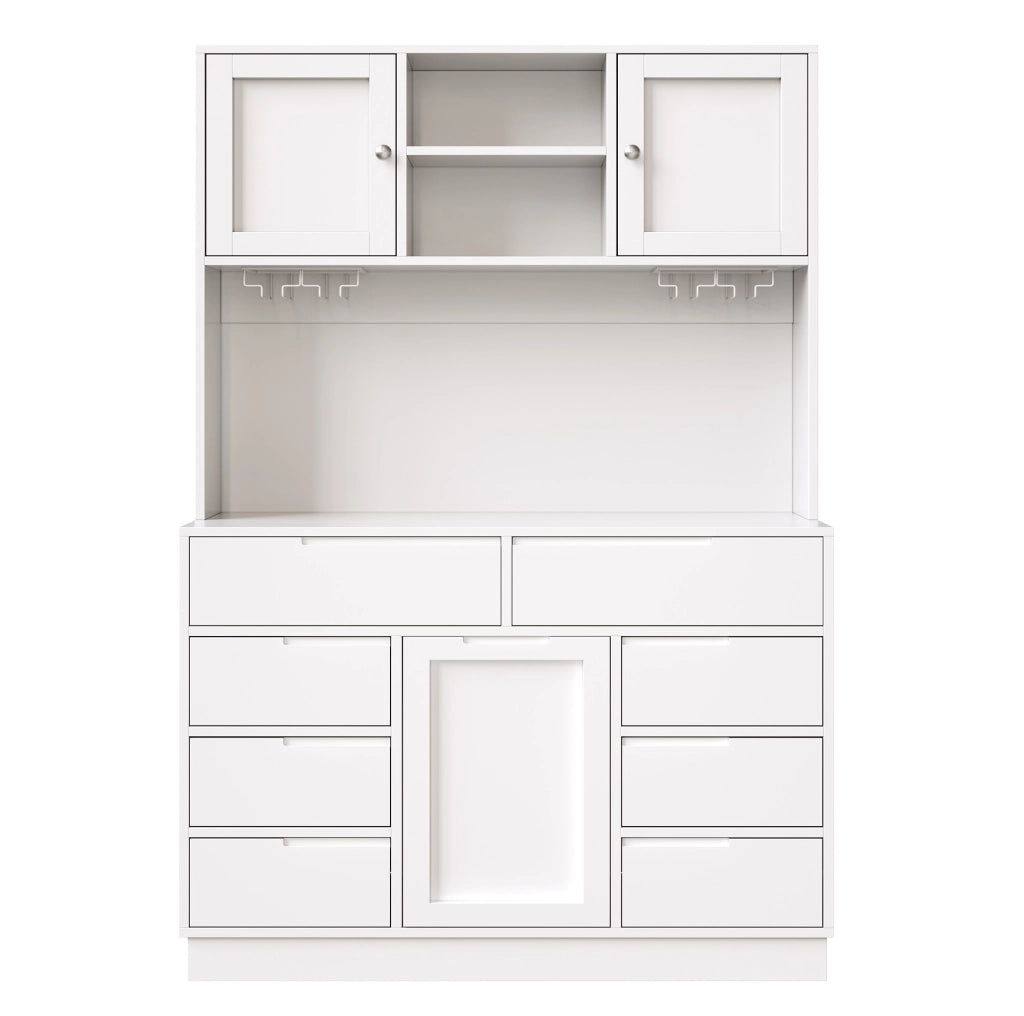Hochschrank cucina 120x40x183.5 cm con illuminazione LED; 8 cassetti e chiusura magnetica in MDF bianco