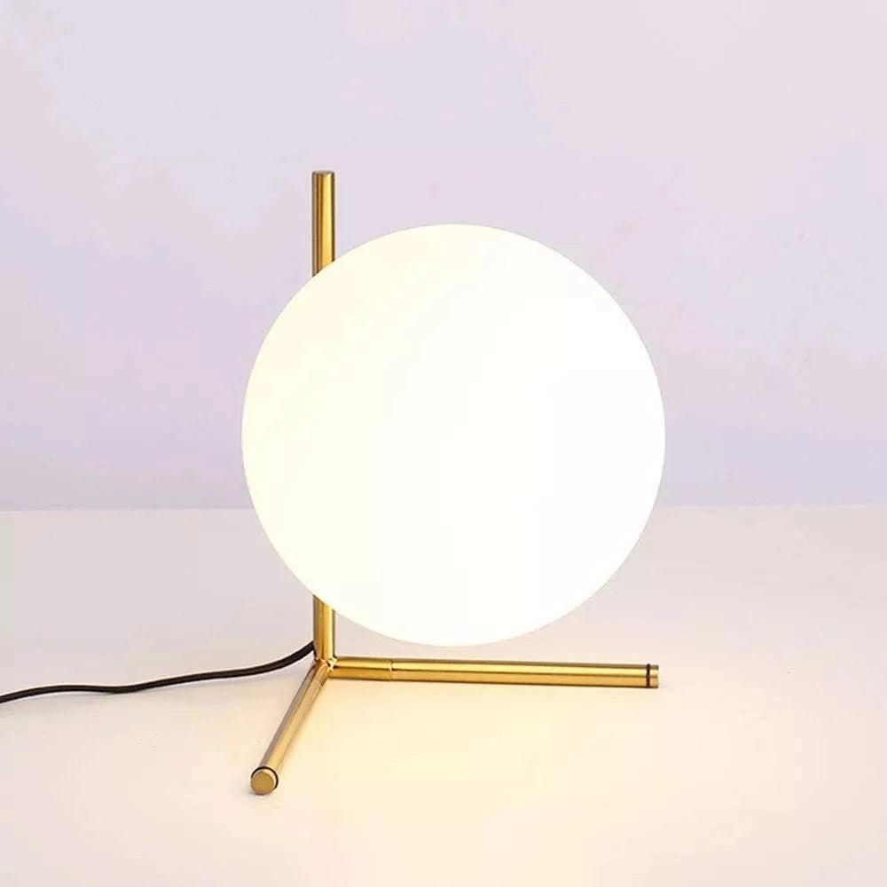 Trade Shop - Lampada Da Tavolo Scrivania Ramo Con Sfera In Vetro Luce Attacco E27 Oro 33870 -