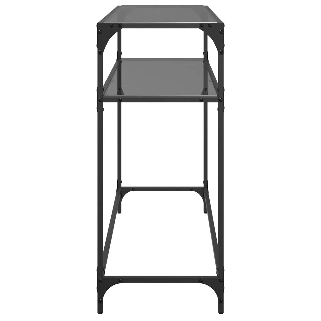 Tavolino Consolle con Piano in Vetro Nero 98x35x81cm in Acciaio