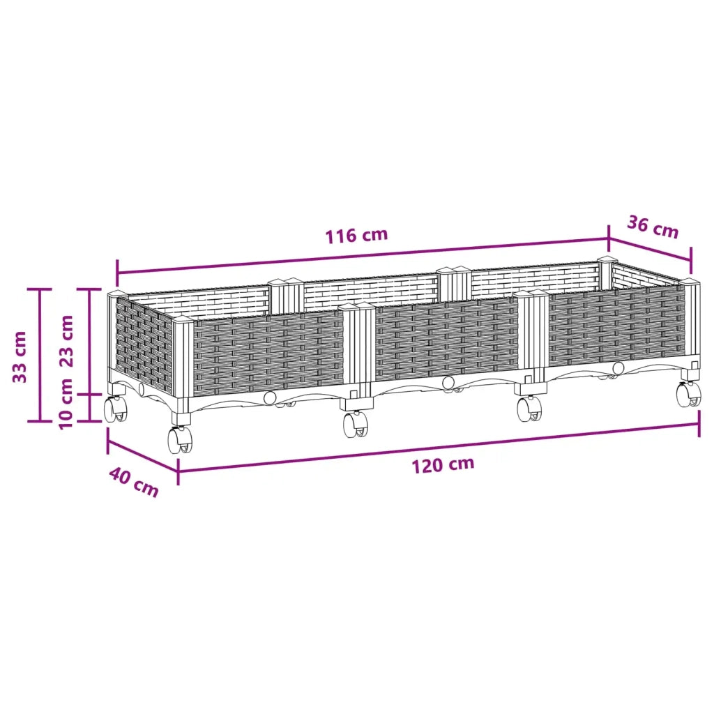 Vaso da Giardino con Ruote Marrone 120 x 40 x 33 cm PP 3423041