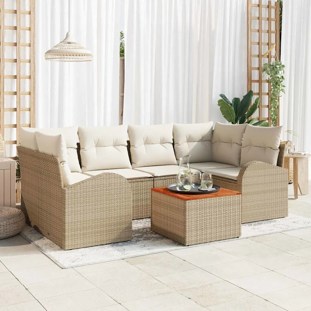 Set Divano da Giardino con cuscino 7 pcs Beige polyrattan