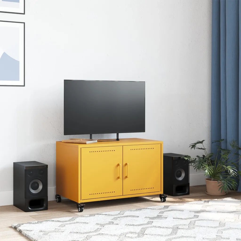 Mobile TV Giallo Senape 68x39x43,5 cm in Acciaio 846641