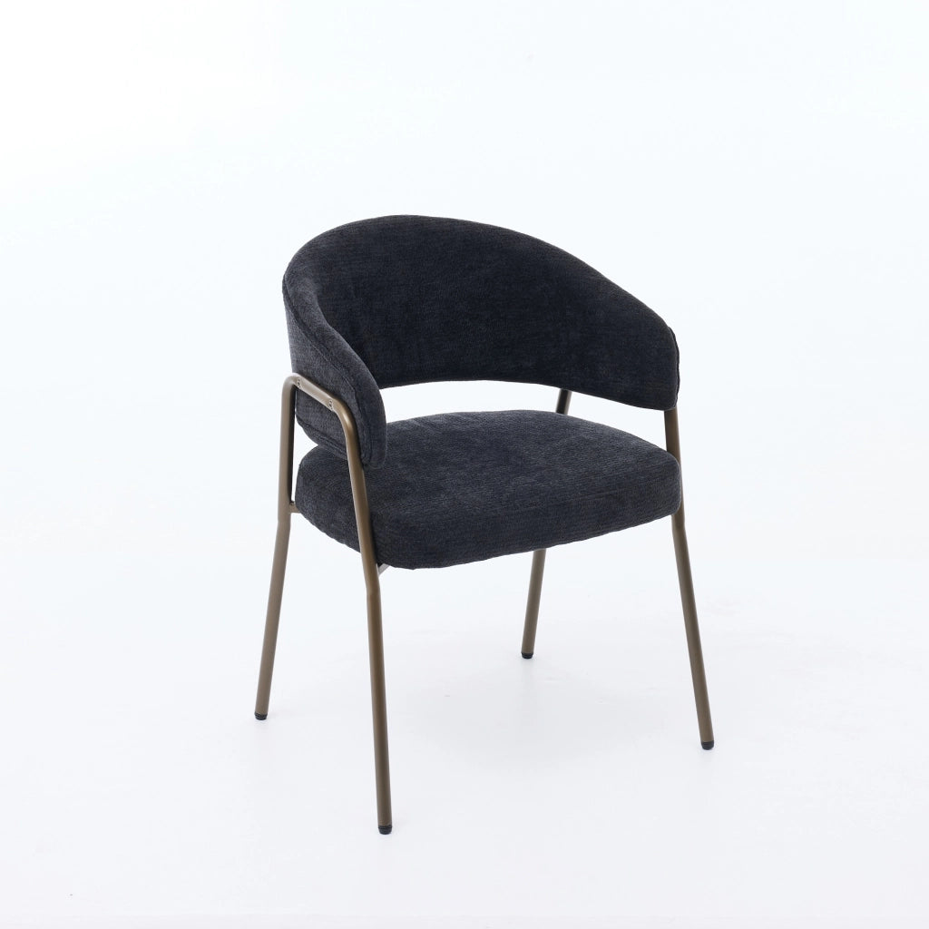 Sedia da Pranzo Imbottita con Braccioli ¨C MINIMAL ¨C Velluto Chenille Nero, Gambe in Metallo Ottone
