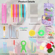 Set di aghi da cucire, 59 pezzi kit per principianti adulti per cucire Breien Kit Aghi da cucire ergonomiche in metallo 0.6mm-6.0mm Kit di partenza per cucire Accessori con tasca di conservazione e 5 pezzi di lana filato