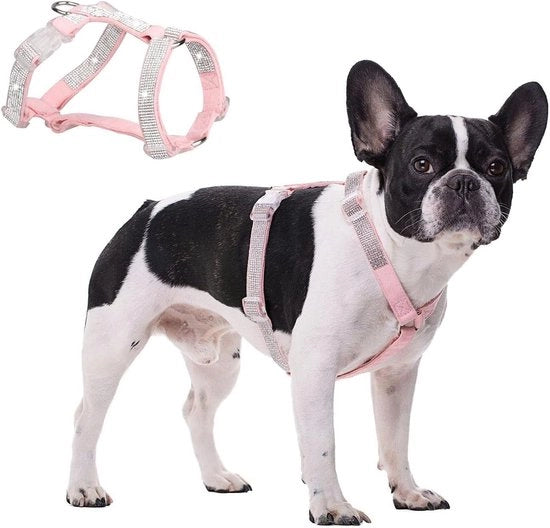 Harnas per cane adattabile con cristalli strass per passeggiate sicure - Rosa