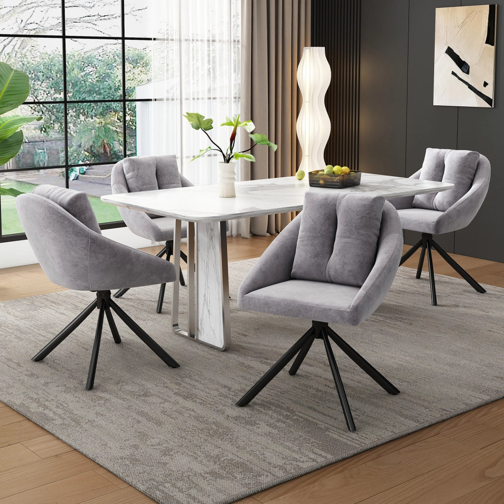 Set 2 sedie girevoli da pranzo in velluto grigio con struttura in metallo e rotazione 360°