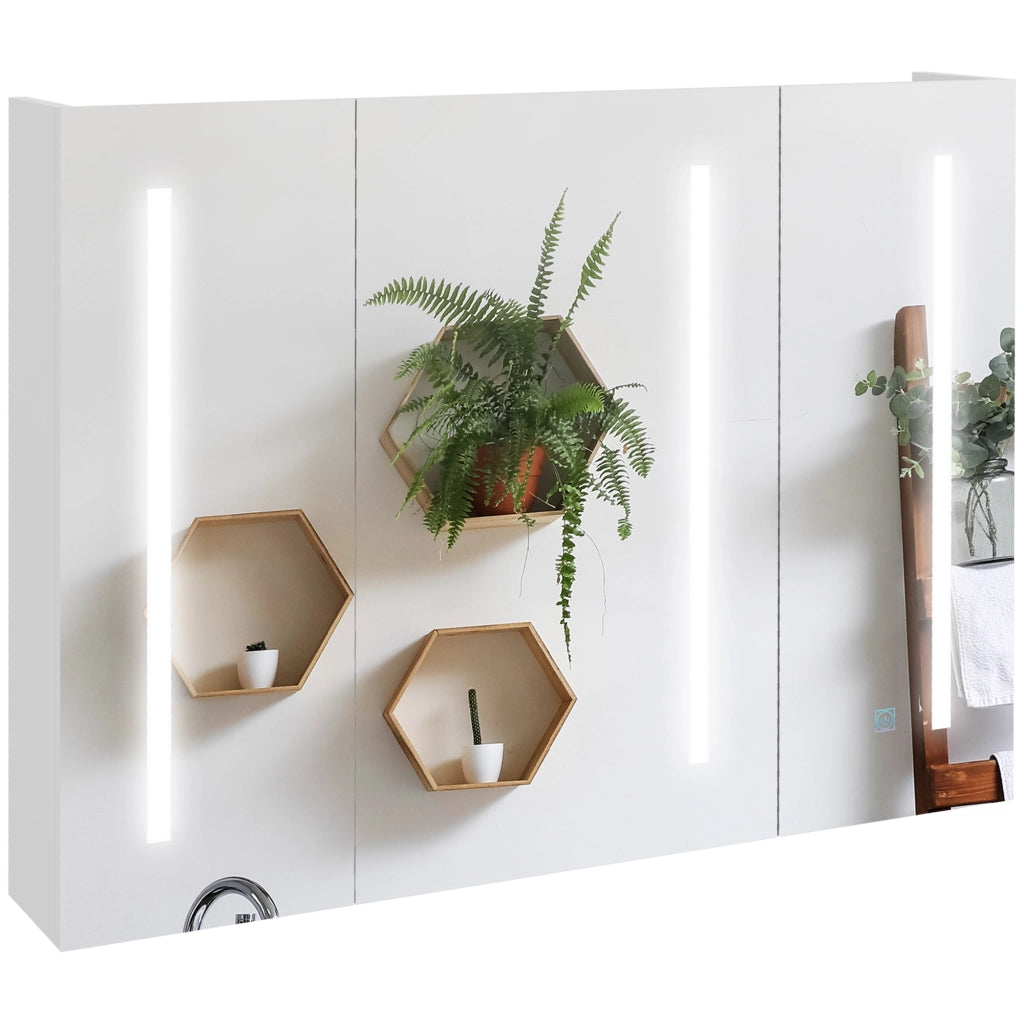 Armadio Bagno con Specchio e Prese USB ¨C zephmum ¨C Bianco 90x15x70 cm