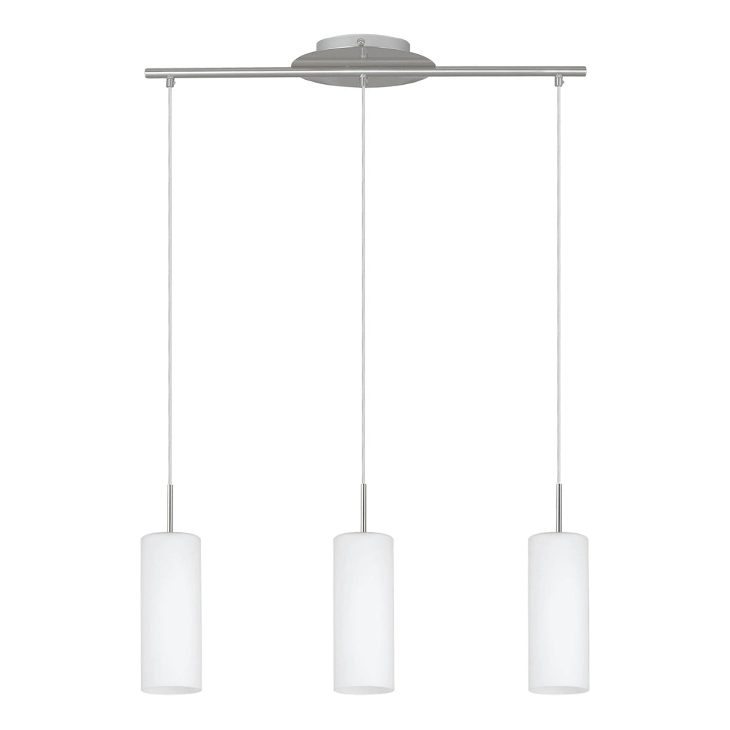 Lampadario A Sospensione Contemporaneo Troy 3 Acciaio Nichel Vetro 3 Luci E27