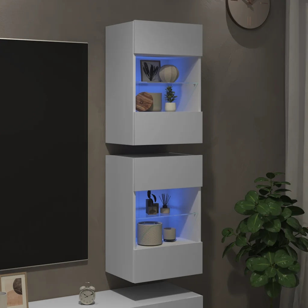 Mobili TV a Parete con Luci LED 2pz Bianchi 40x30x60,5 cmcod mxl 134116