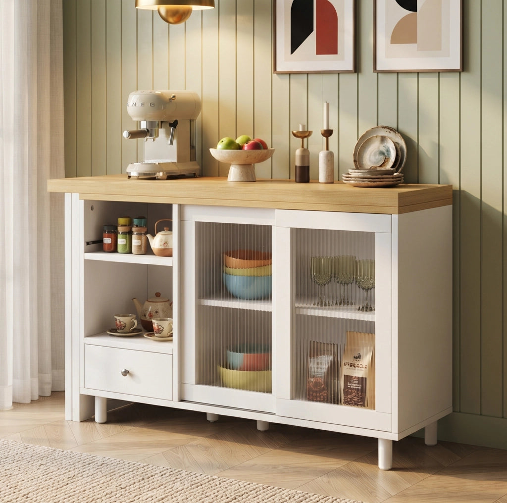 Tavolo da pranzo estensibile 120x40x75,5 cm in MDF bianco con contenitore