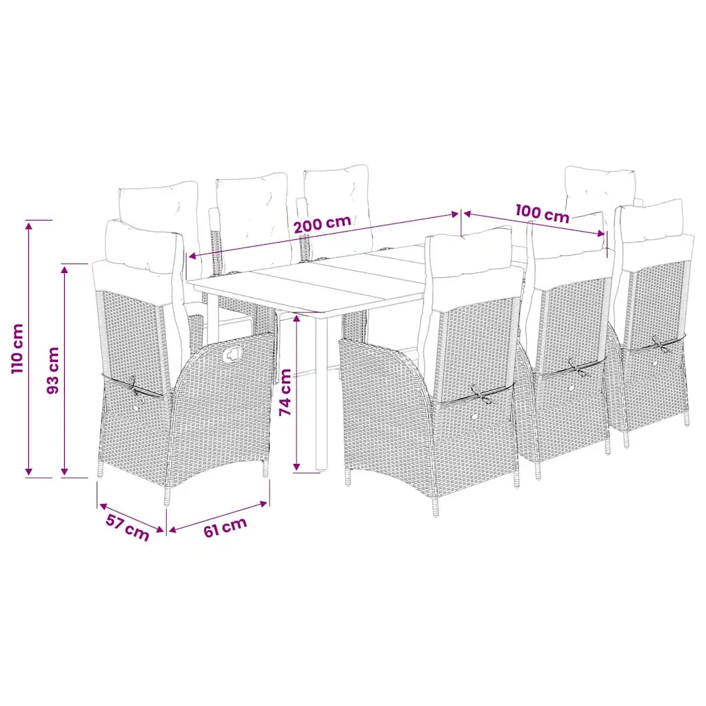 Set Pranzo da Giardino 9 pz con Cuscini Beige Misto Polyrattan