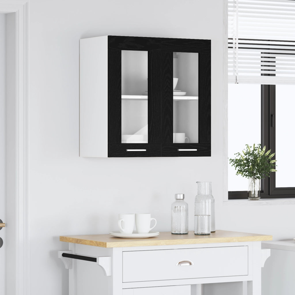 Cabinetto in vetro appeso  in rovere nero - 60x31x60 cm
