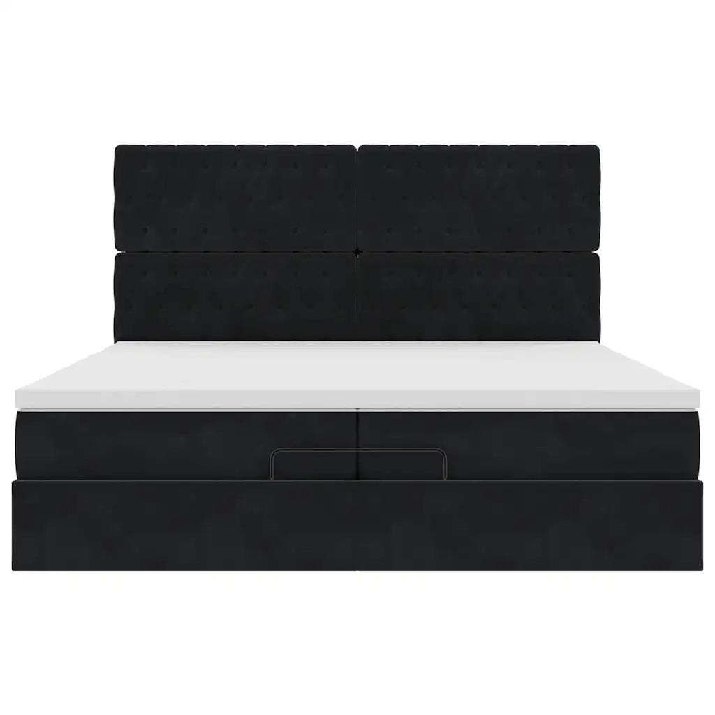 Struttura Letto Pouf con Materassi Nero 200x200 cm Velluto 3313567