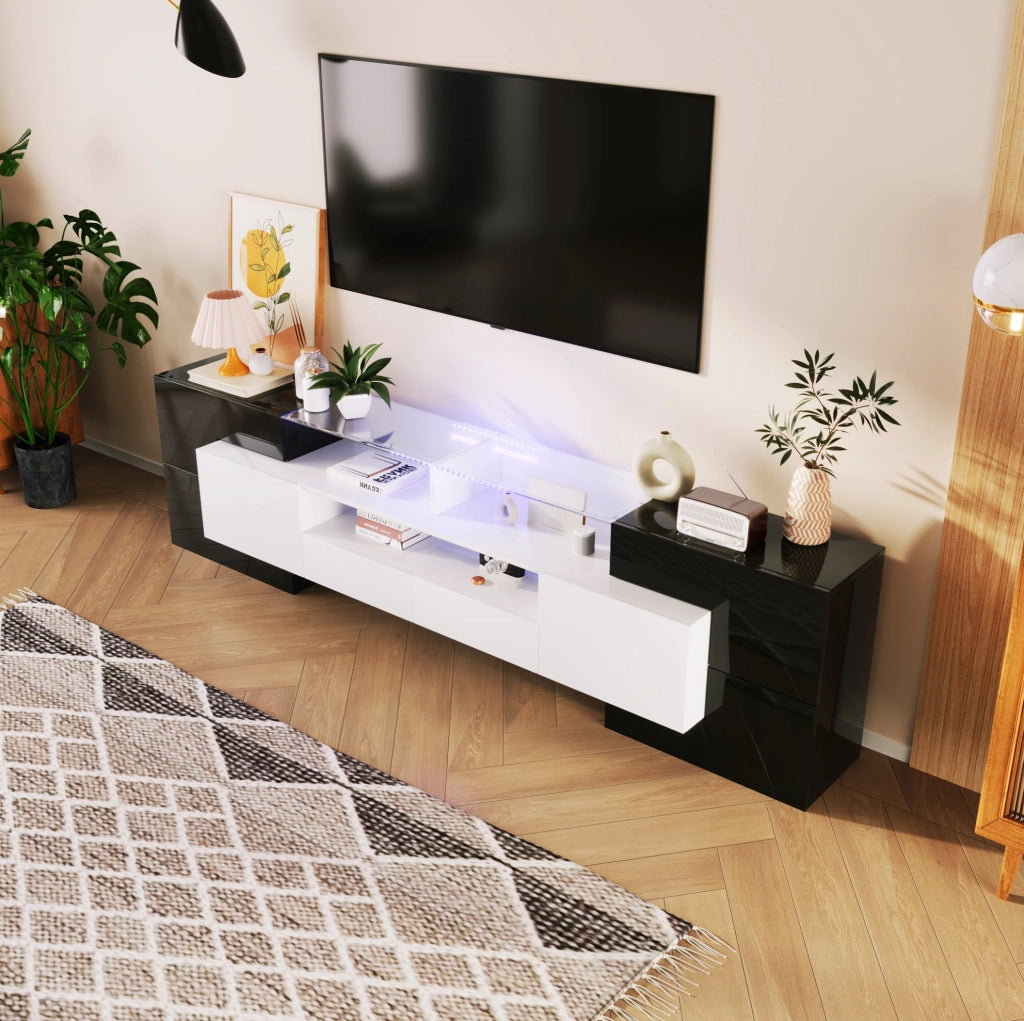 Mobile TV con 4 ante; 2 cassetti e LED multicolore; 200 x 35 x 60 cm