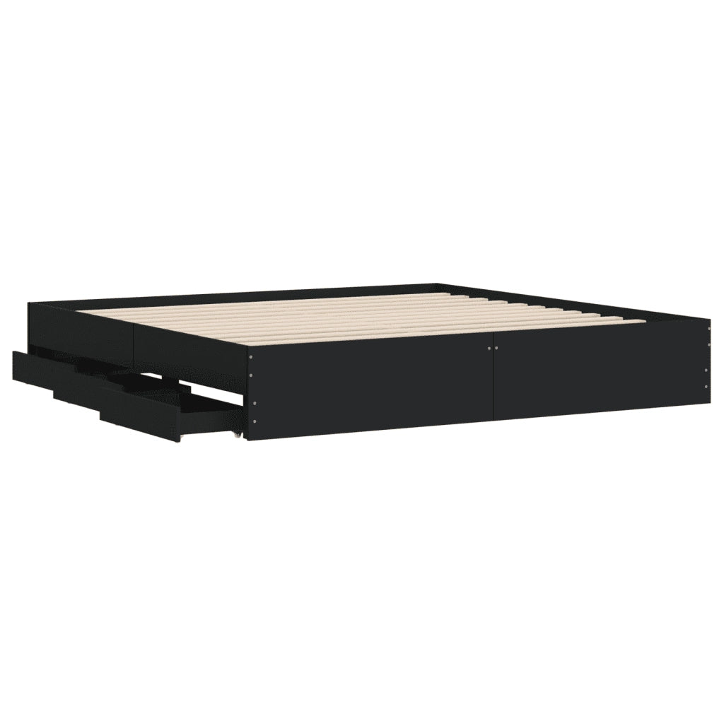 Letto matrimoniale | Letto per adulti | Giroletto con Cassetti Nero 180x200 cm in Legno Multistrato